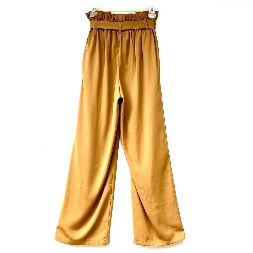 Women's New High Rise Tie Front Paper Bag Waist Dress Pants XS NWT - Picture 3 of 6